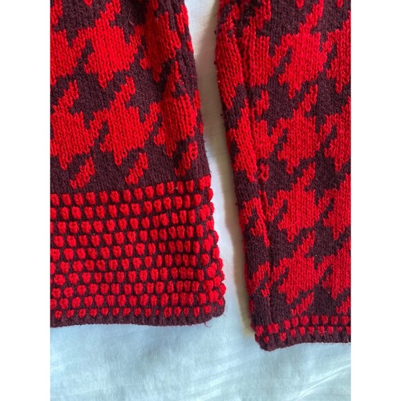 Ann Taylor Sweater Mock Neck Knit Houndstooth Red Small Holiday - Picture 8 of 9